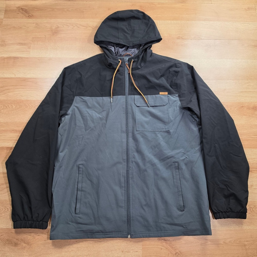 Voyager Hooded Windbreaker Jacket Mens XL Colorblock Ripstop Grey Black